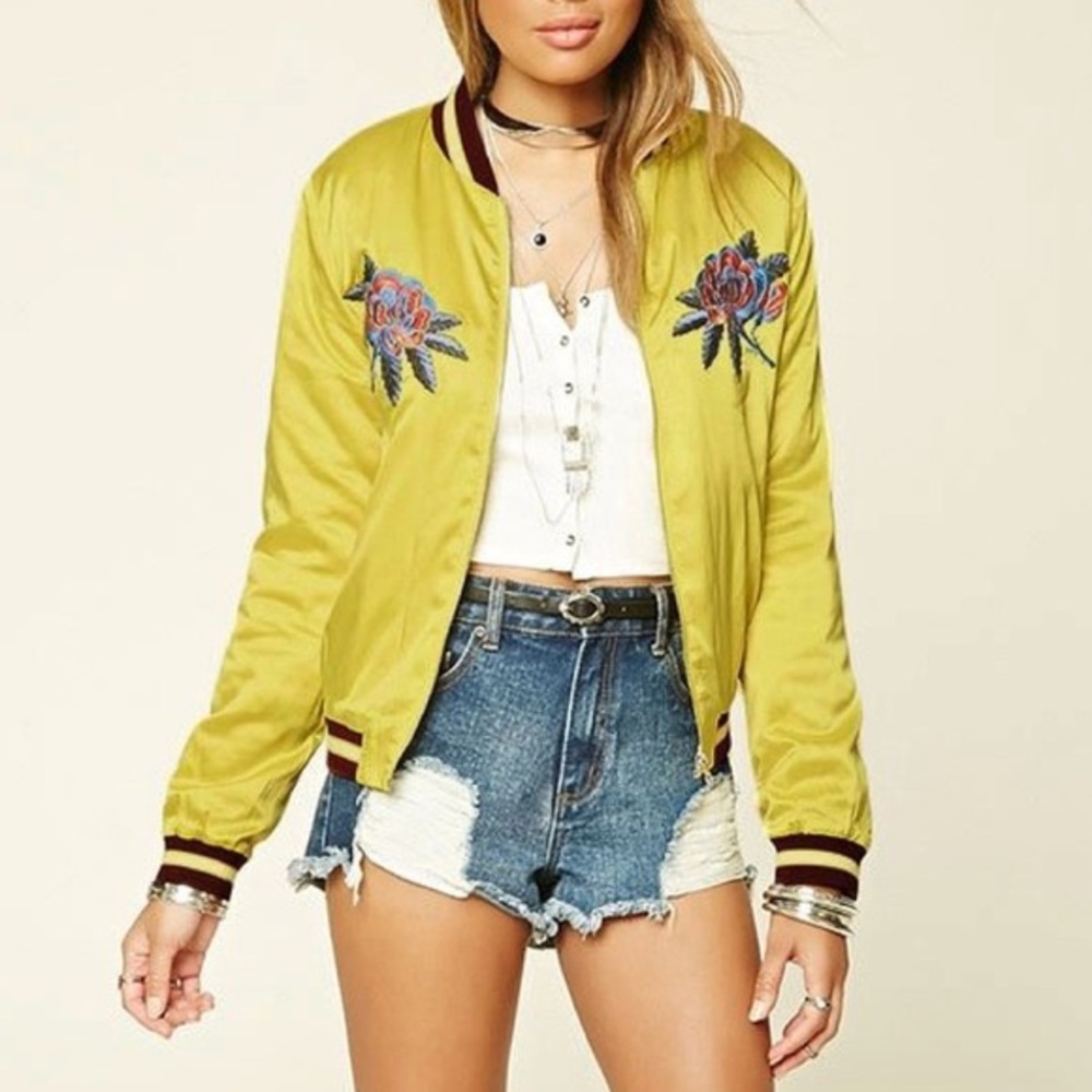 New York Yellow Satin Bomber Jacket
